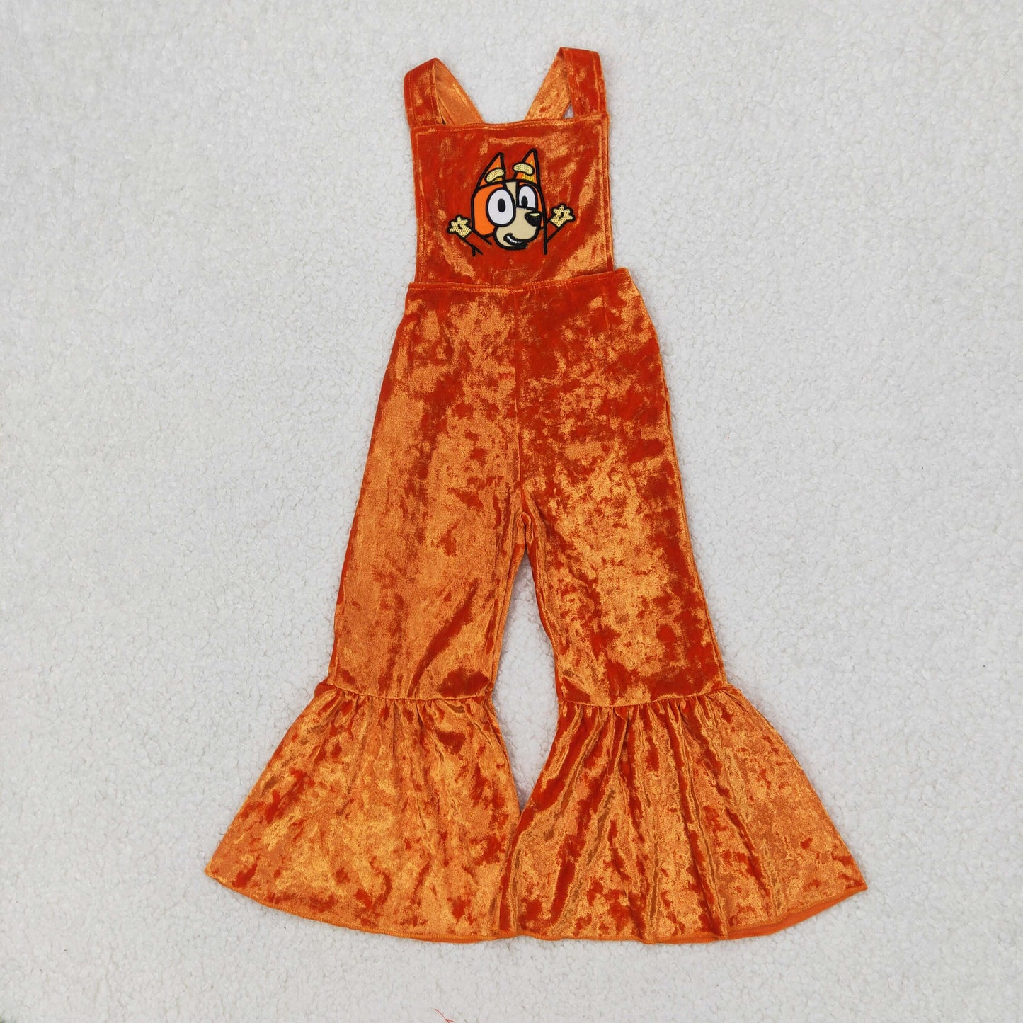 Cartoon Dog Embroidery Velvet Girls Summer Jumpsuits Sisters Wear