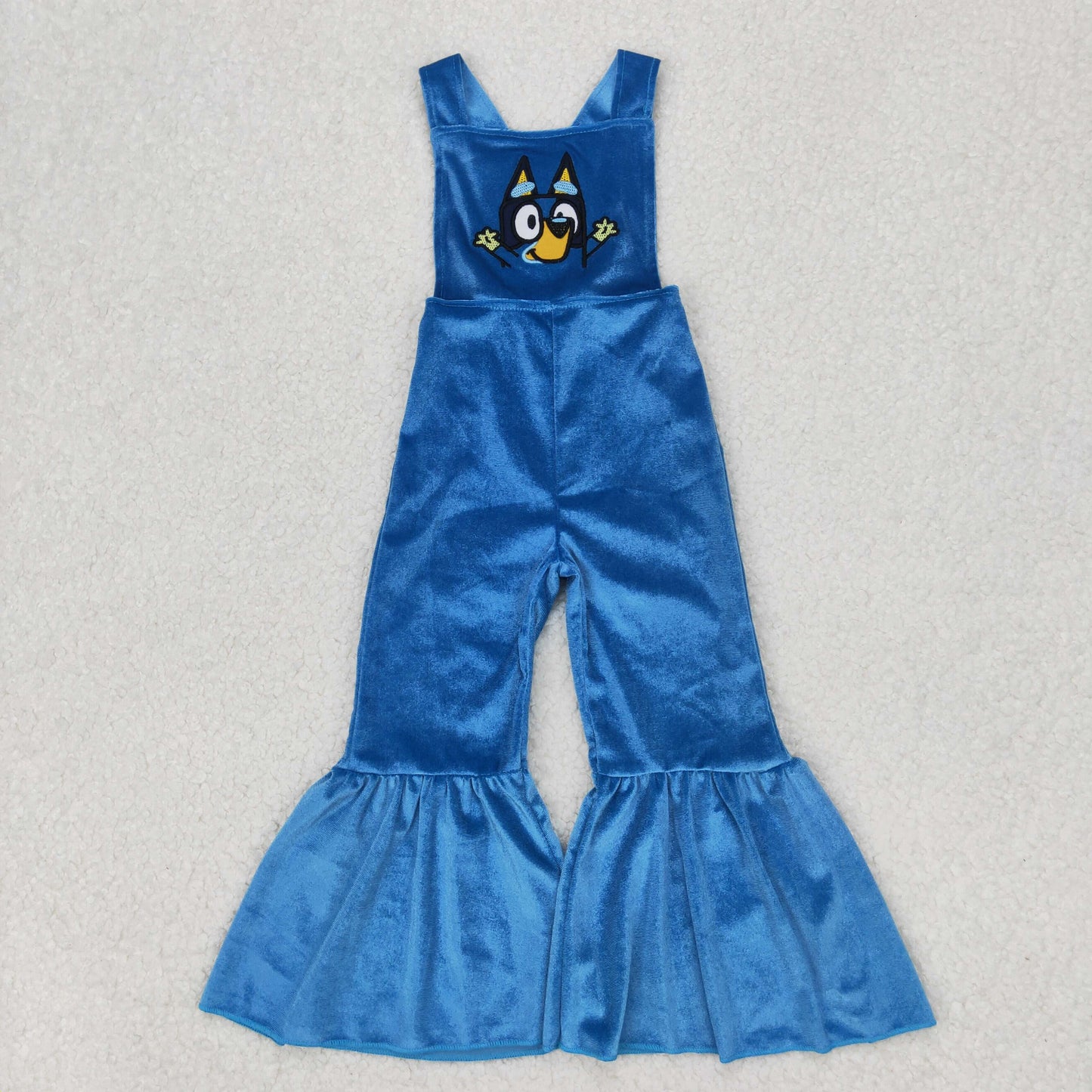 Cartoon Dog Embroidery Velvet Girls Summer Jumpsuits Sisters Wear