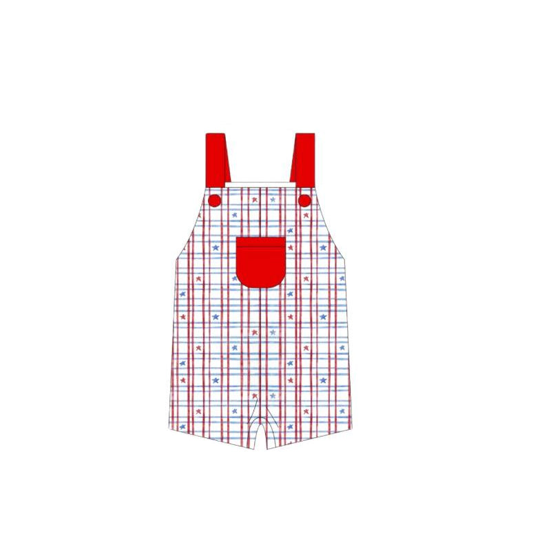 (Pre-order)SR2450 Stars Plaid Print Baby Boys 4th of July Romper