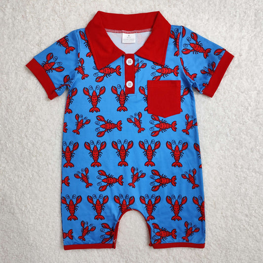 SR2460 Crayfish Print Pocket Baby Boys Summer Romper