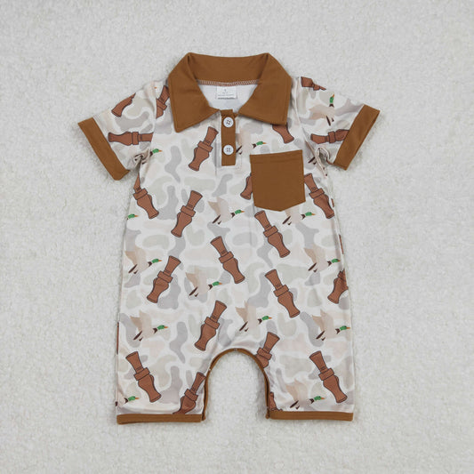 SR2464 Duck Call Camo Print Pocket Baby Boys Summer Romper