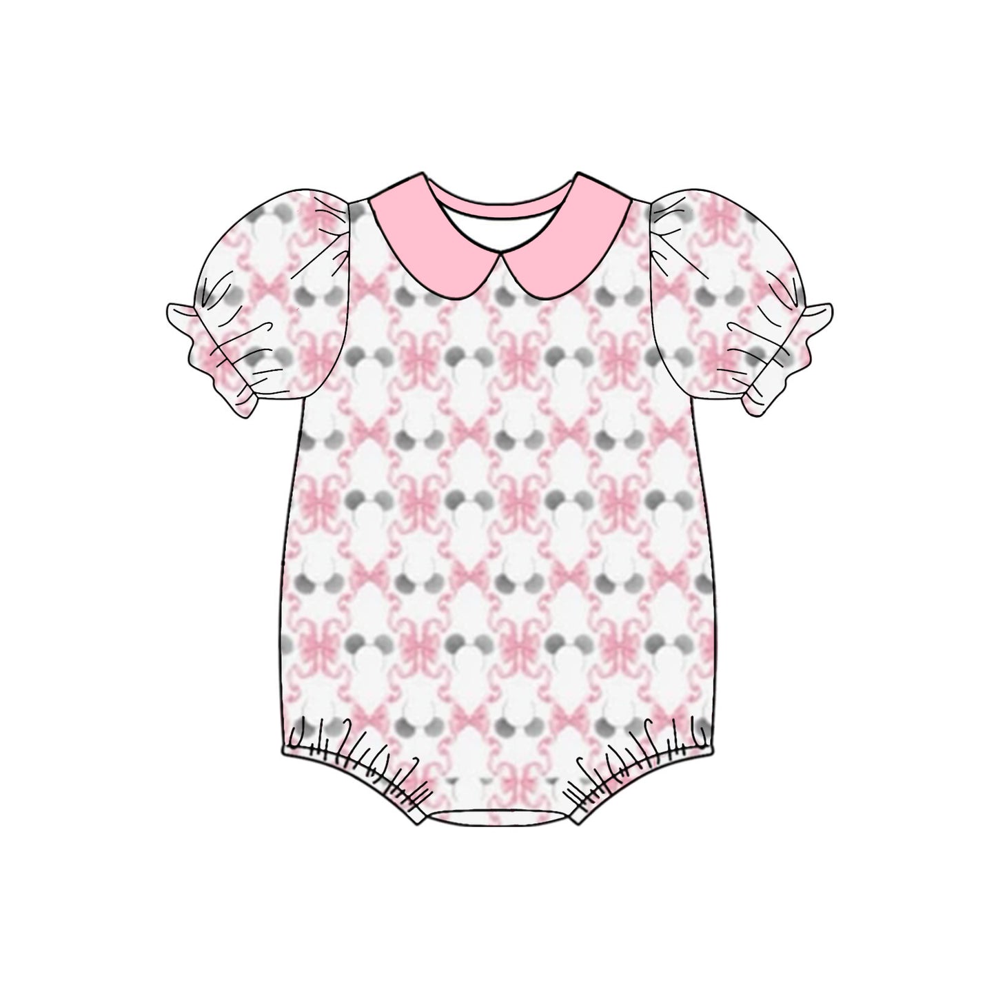 (Pre-order)SR2468 Cartoon Mouse Pink Bows Print Baby Girls Summer Romper