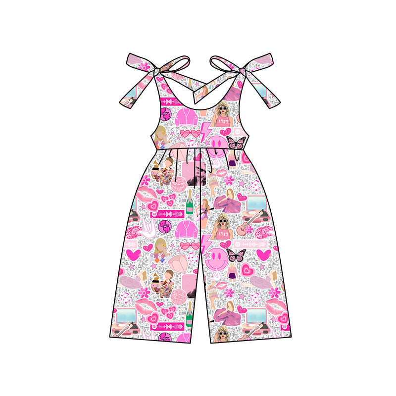 (Pre-order)SR2484 Singer Swifite Pink Print Girls Summer Jumpsuits