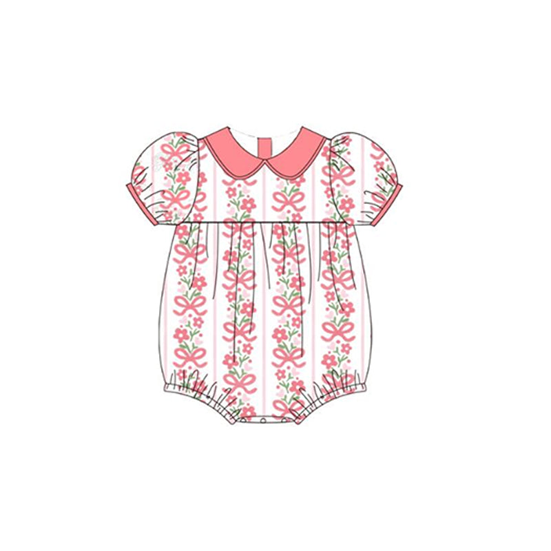 (Pre-order)SR2507 Flowers Bows Print Baby Girls Summer Romper