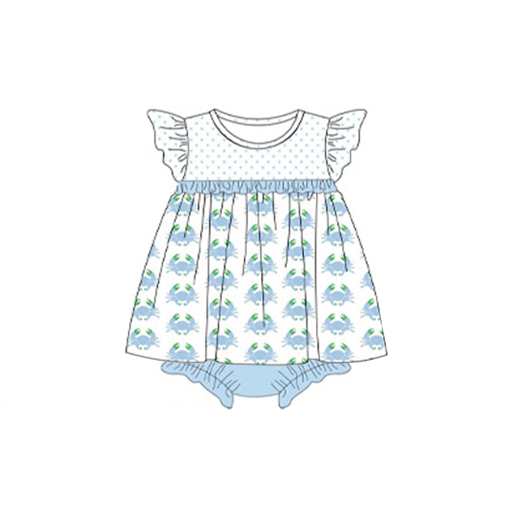(Pre-order)SR2513 Crab Blue Print Baby Girls Summer Romper
