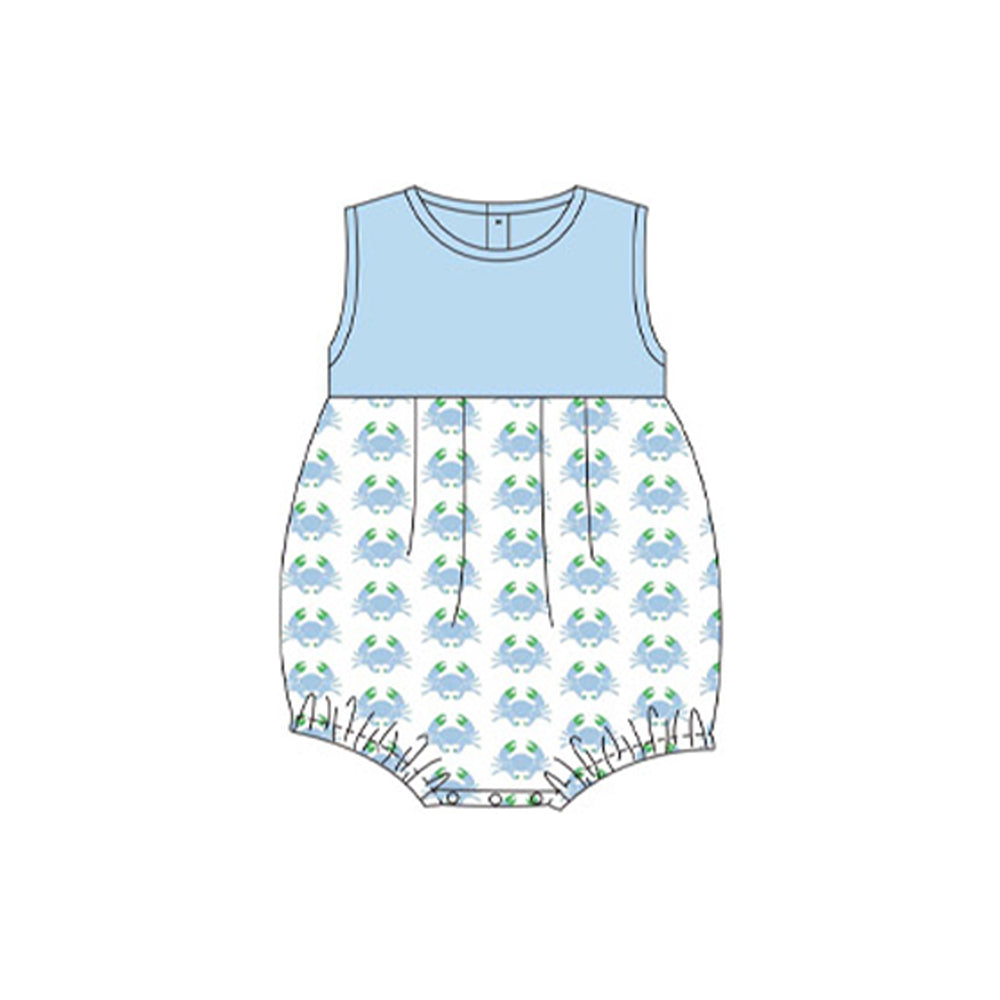 (Pre-order)SR2514 Crab Blue Print Baby Boys Summer Romper