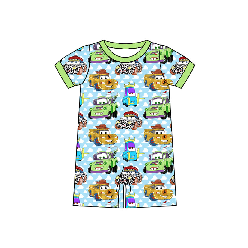 (Pre-order)SR2529 Cartoon Cars Print Baby Boys Summer Romper