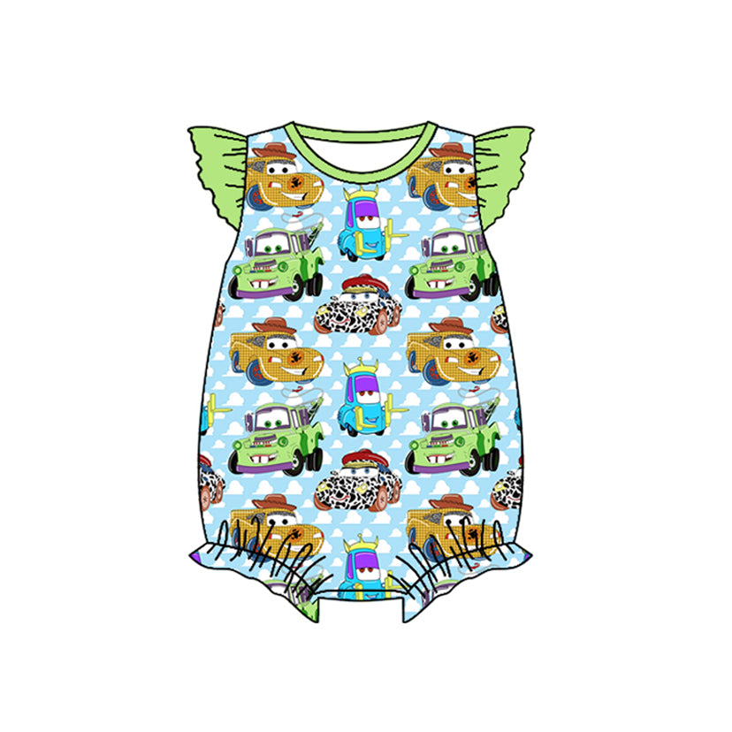 (Pre-order)SR2530 Cartoon Cars Print Baby Girls Summer Romper