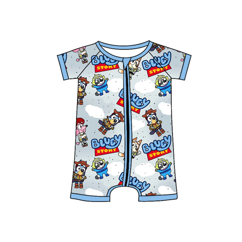 (Pre-order)SR2536 Cartoon Dog Toys Print Baby Boys Summer Sleeper Zipper Romper