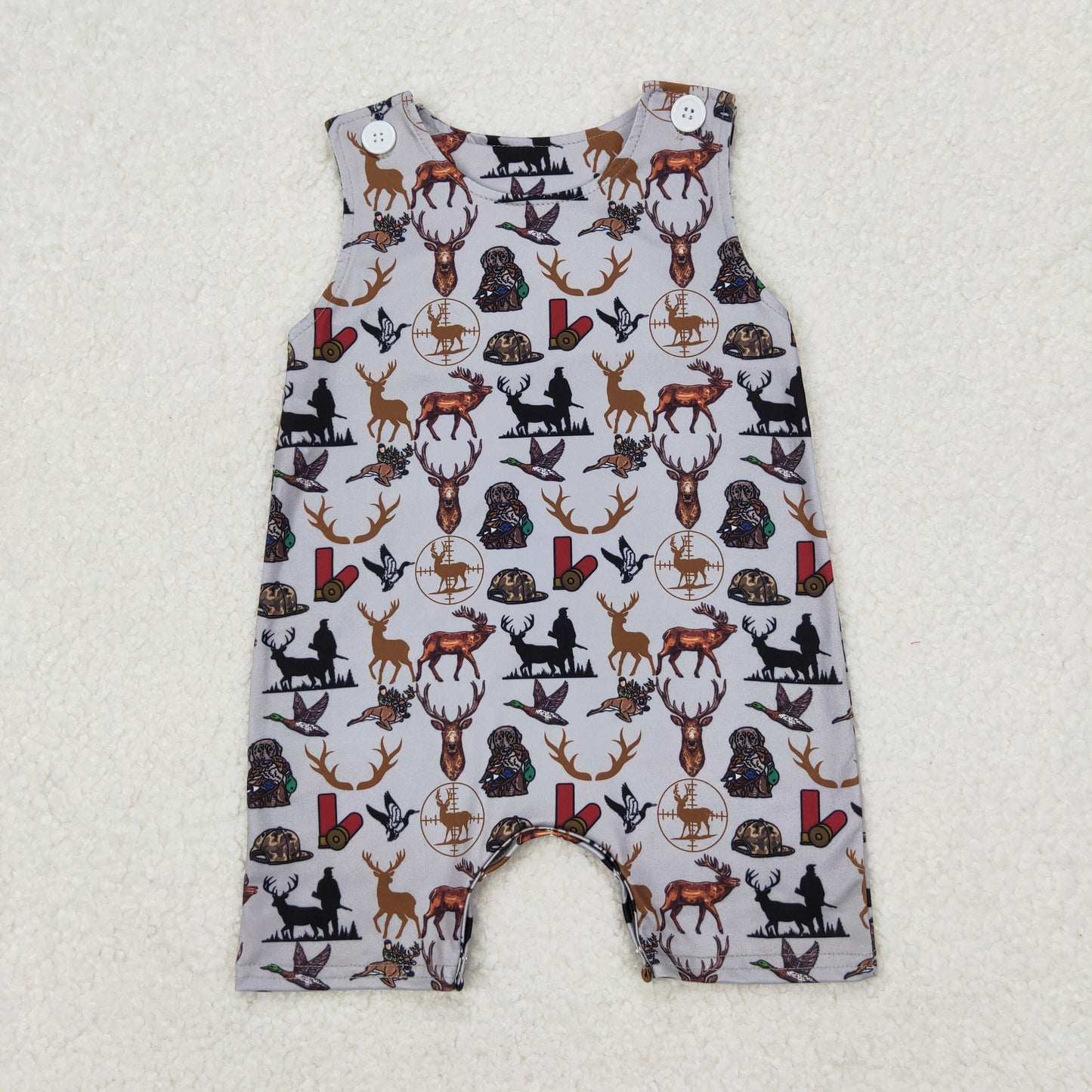 SR2539 Deer Duck Dog Hunting Print Baby Boys Summer Romper