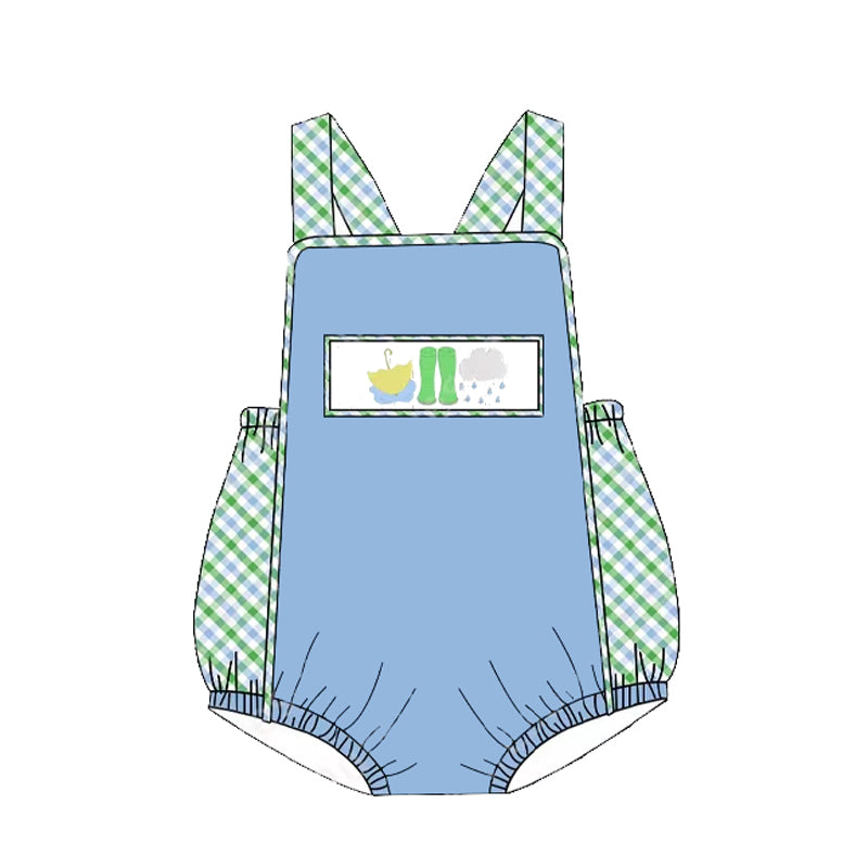 (Pre-order)SR2540 Umbrella Rain Boots Blue Print Baby Boys Summer Romper