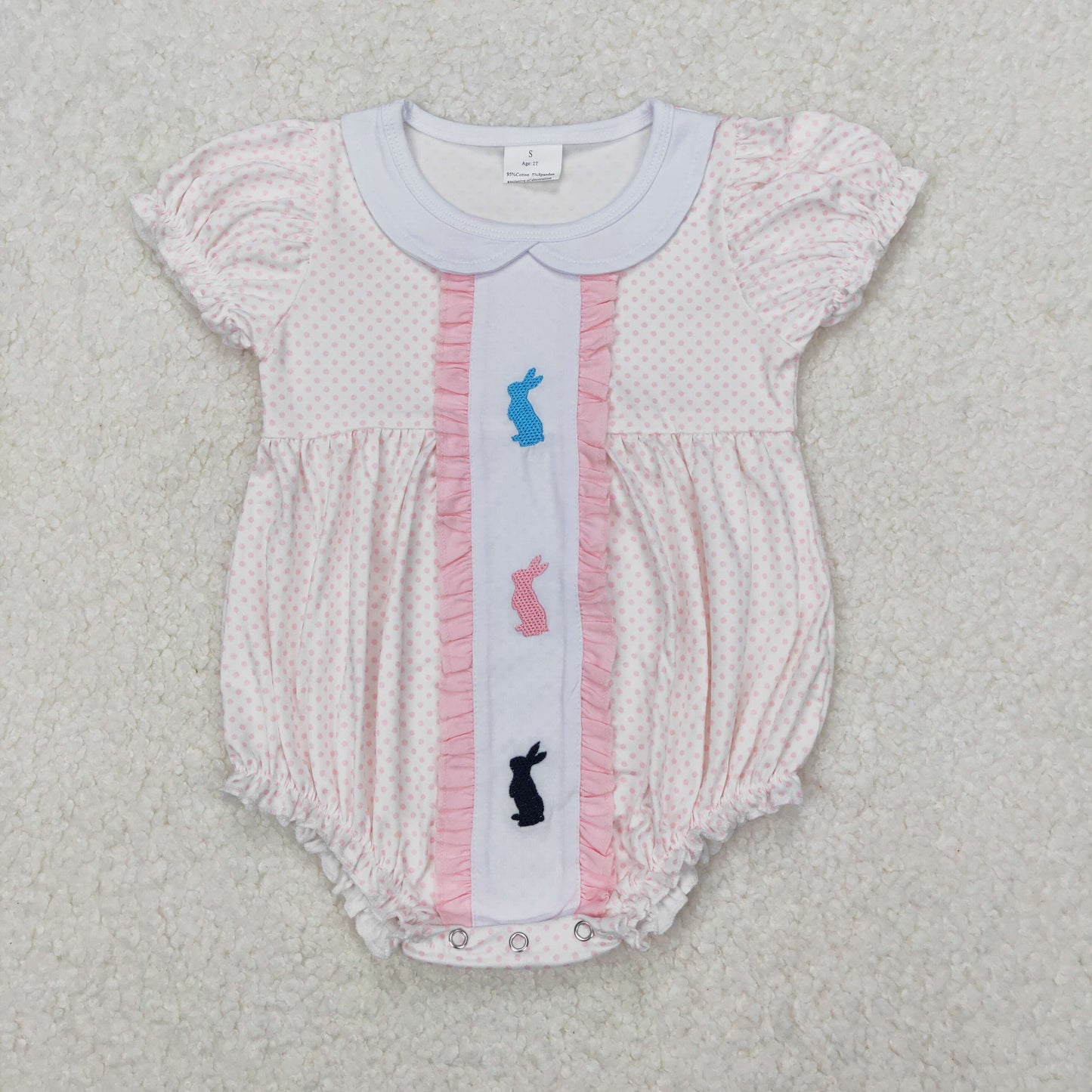 Bunny Embroidery Pink Dots Print Sisters Easter Matching Clothes