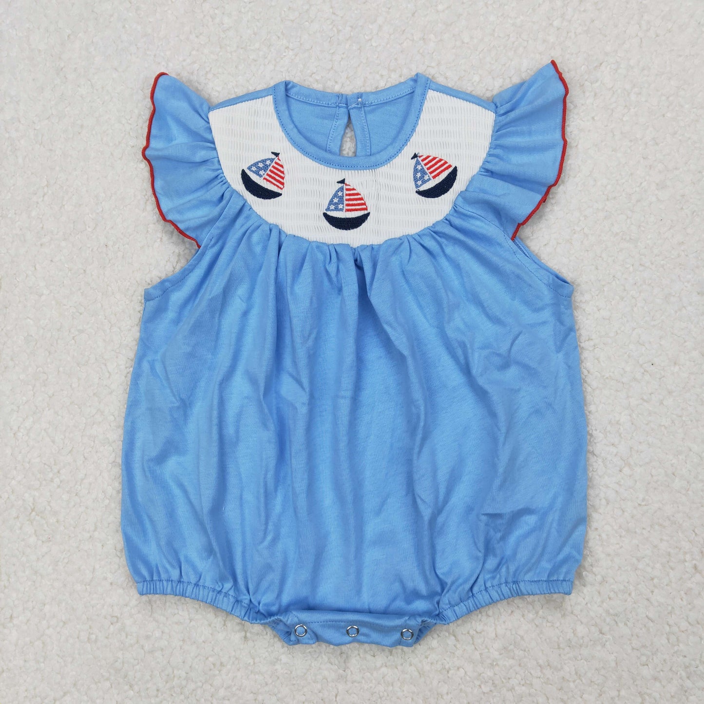 Sailboat Flag Embroidery Blue Color Sibling 4th of July Smocked Matching Clothes