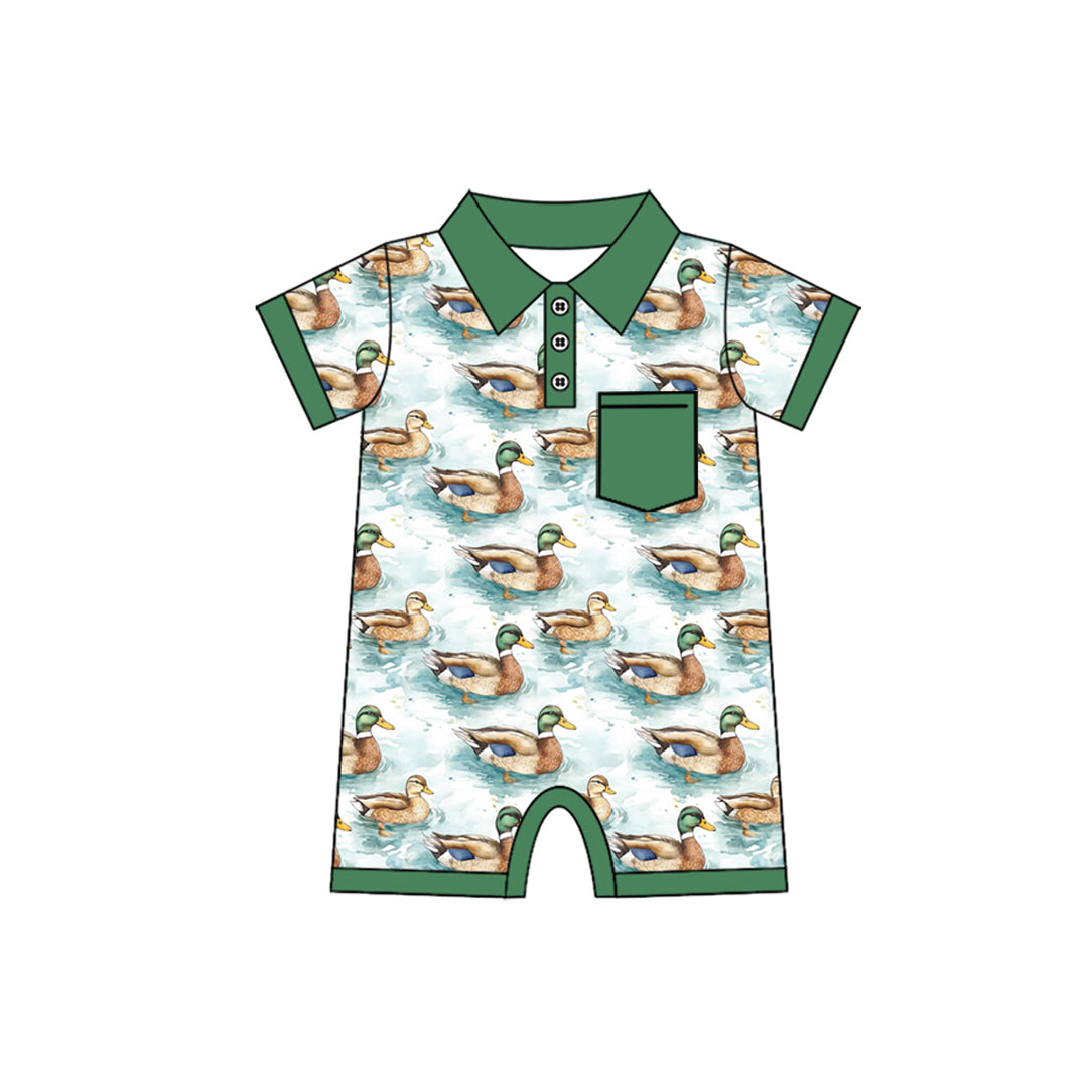 (Pre-order)SR2603 Duck Green Print Baby Boys Summer Romper