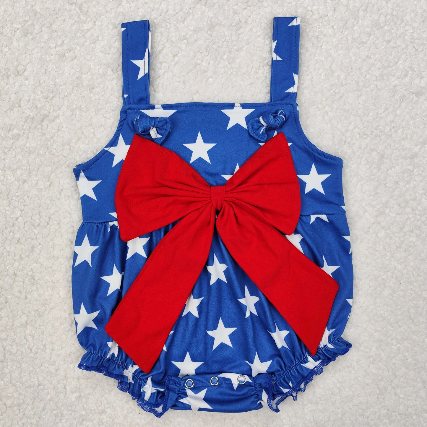 SR2607 Stars Blue Print Baby Girls 4th of July Romper