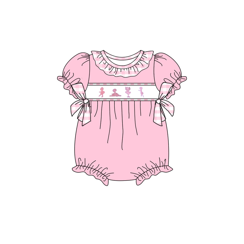 (Pre-order)SR2608 Dancing Girl Pink Print Baby Girls Summer Romper