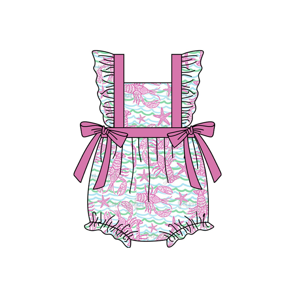 (Pre-order)SR2615 Crayfish Print Baby Girls Summer Romper