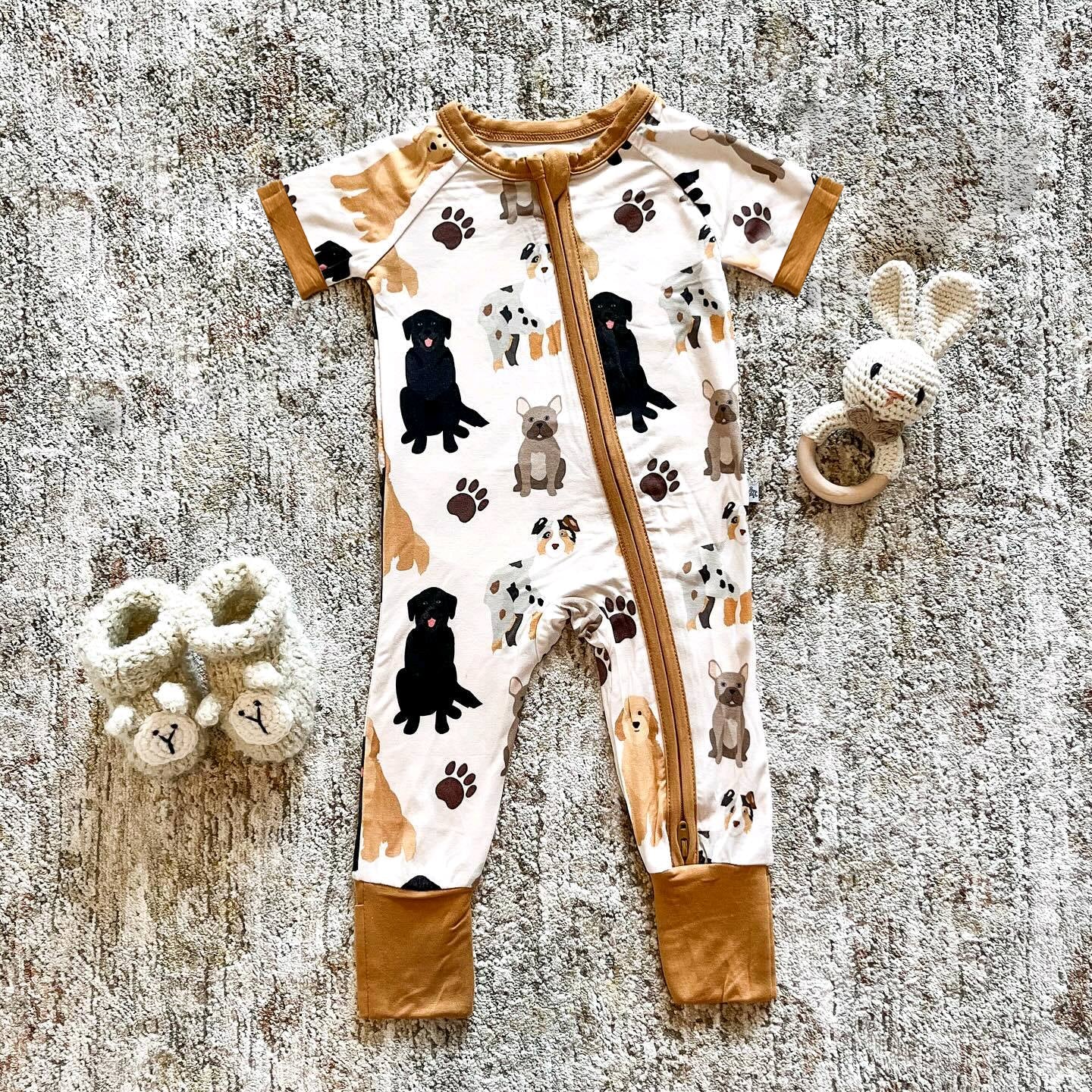 (Pre-order)SR2617 Dog Paw Print Baby Summer Sleeper Zipper Romper