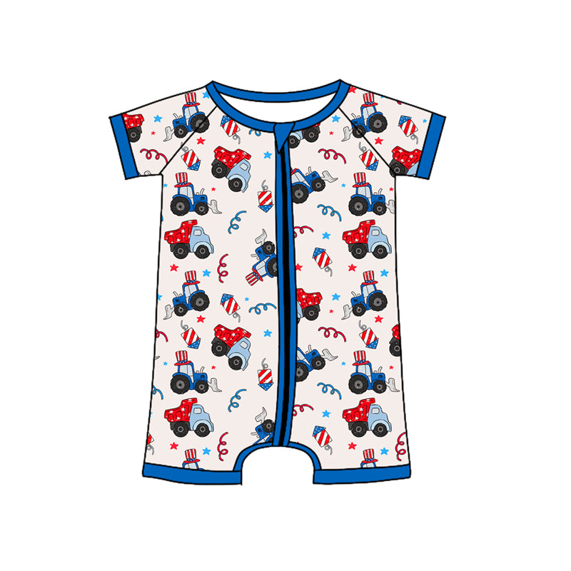 (Pre-order)SR2642 Construction Stars Print Baby Boys 4th of July Sleeper Zipper Romper