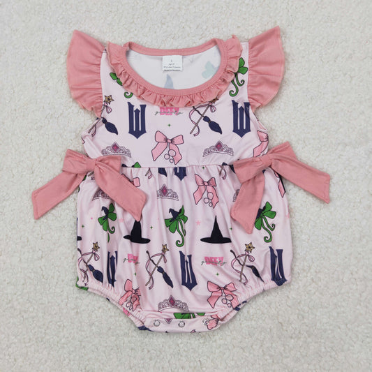 SR2650  Movie DEF* Bows Print Baby Girls Summer Romper