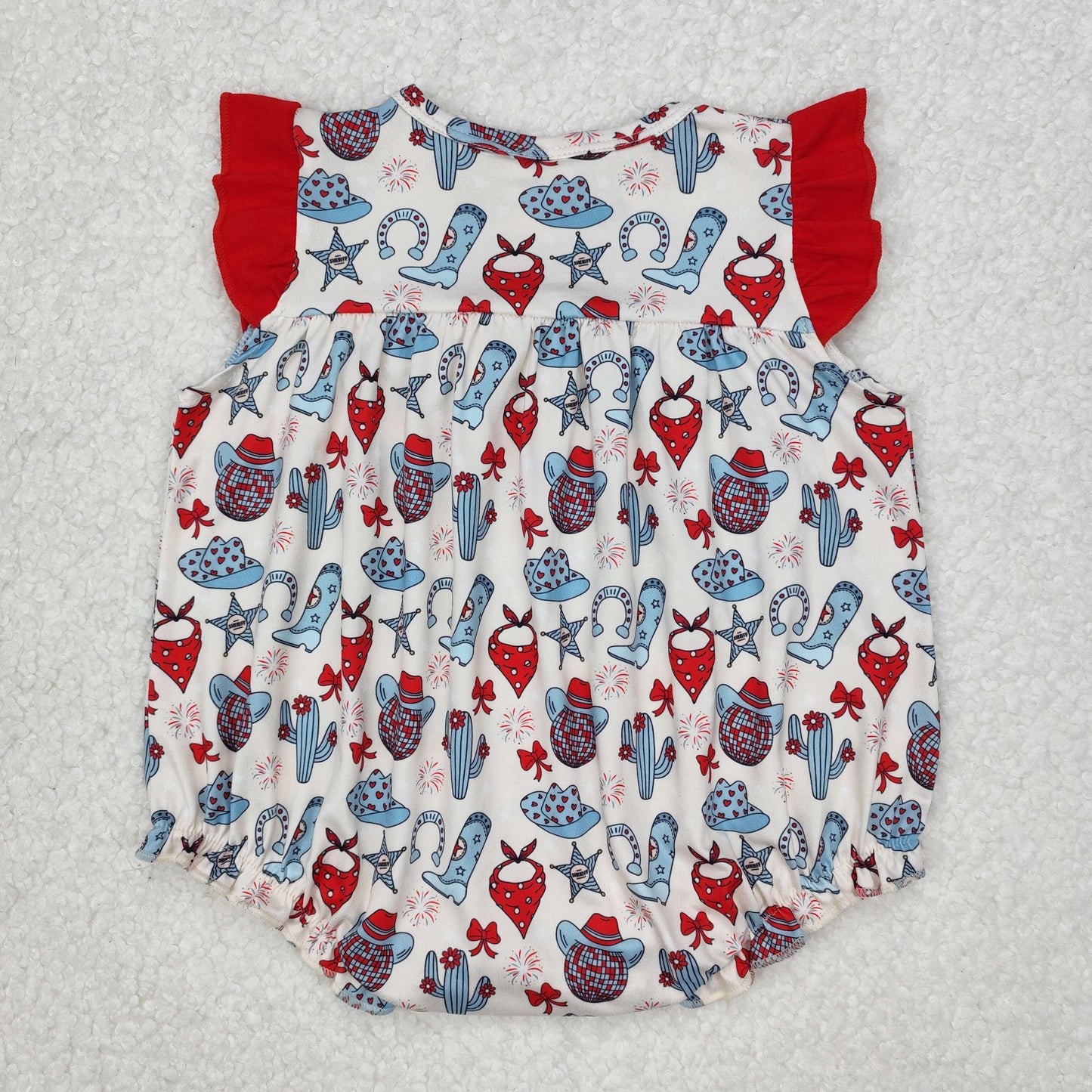SR2680 Hat Boots Fireworks Cactus Print Baby Girls 4th of July Western Romper