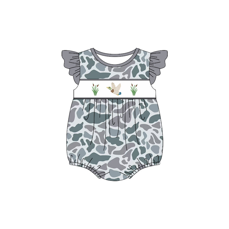 (Pre-order)SR2684 Duck Grey Camo Print Baby Girls Summer Romper