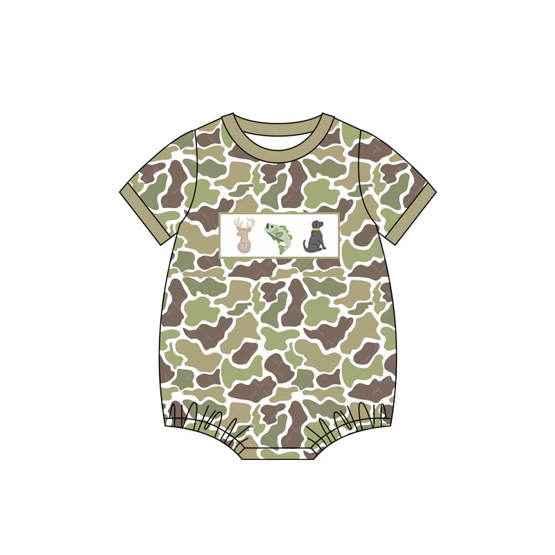 (Pre-order)SR2687 Deer Fish Dog Camo Print Baby Boys Summer Romper