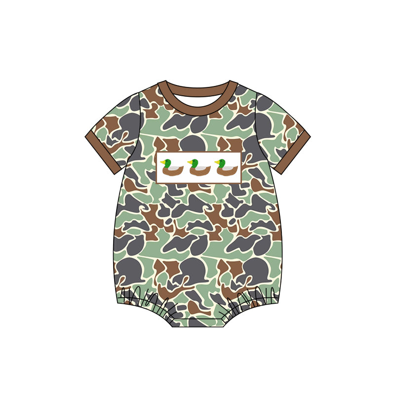 (Pre-order)SR2689 Duck Green Camo Print Baby Boys Summer Romper