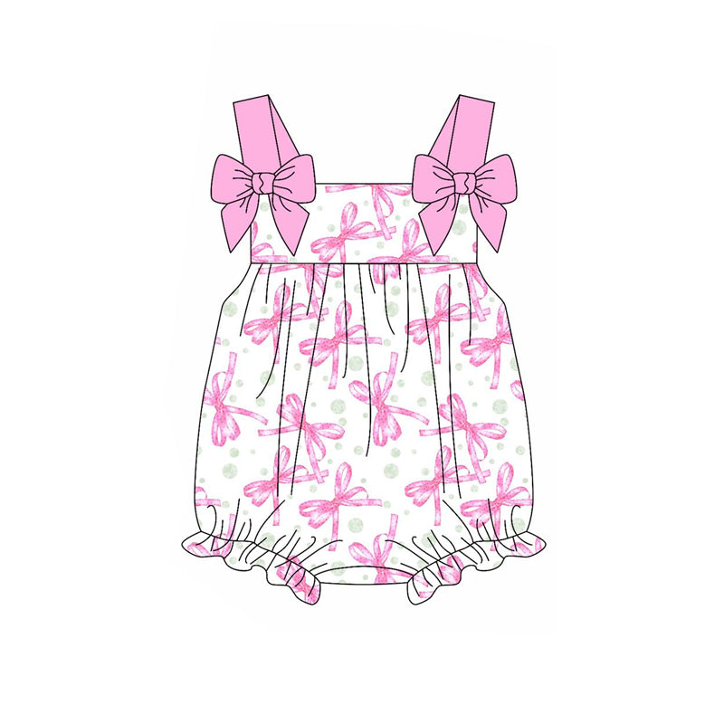 (Pre-order)SR2692 Pink Bows Print Baby Girls Summer Romper