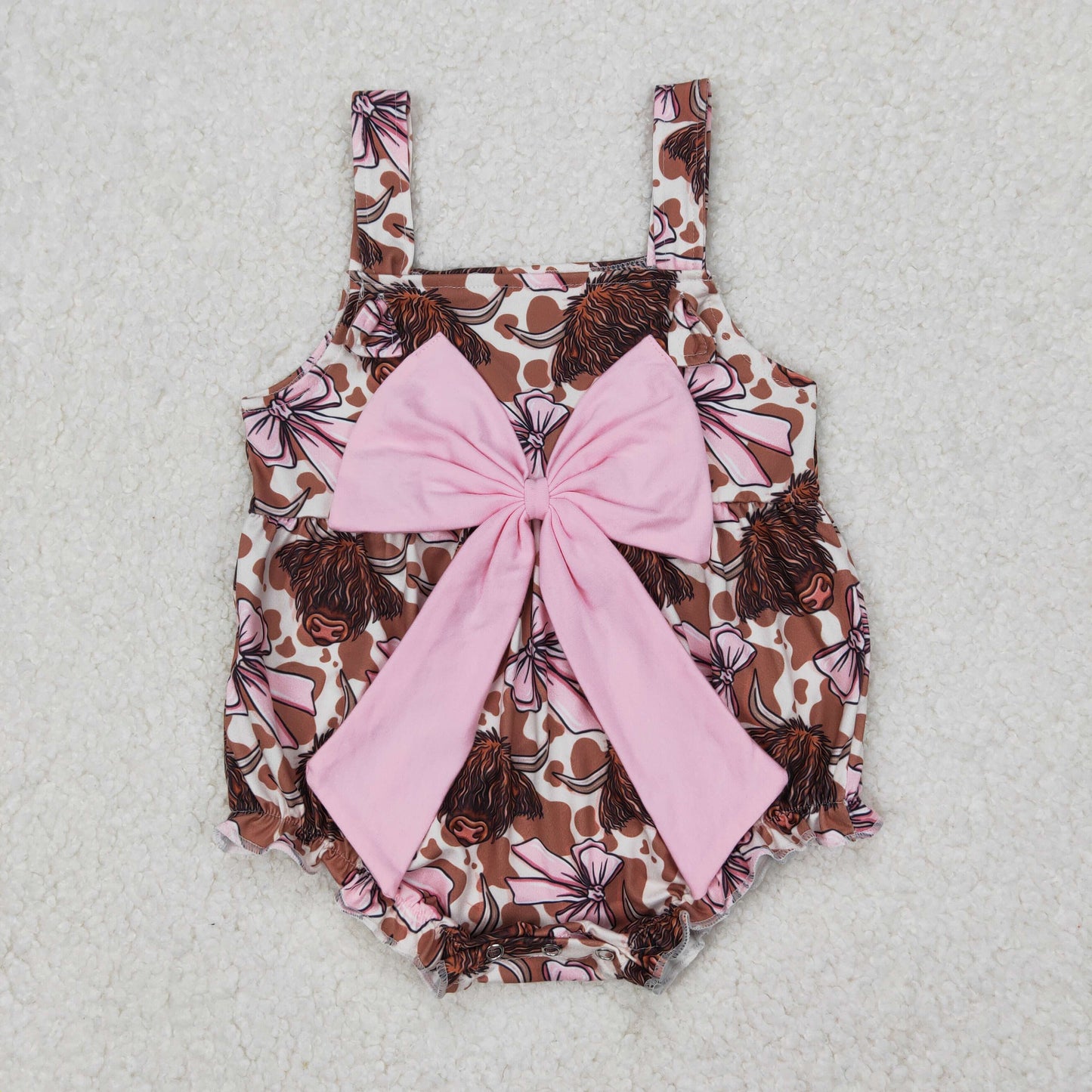 Highland Cow Pink Bows Print Sisters Sleeveless Summer Western Clothes Sisters Wear