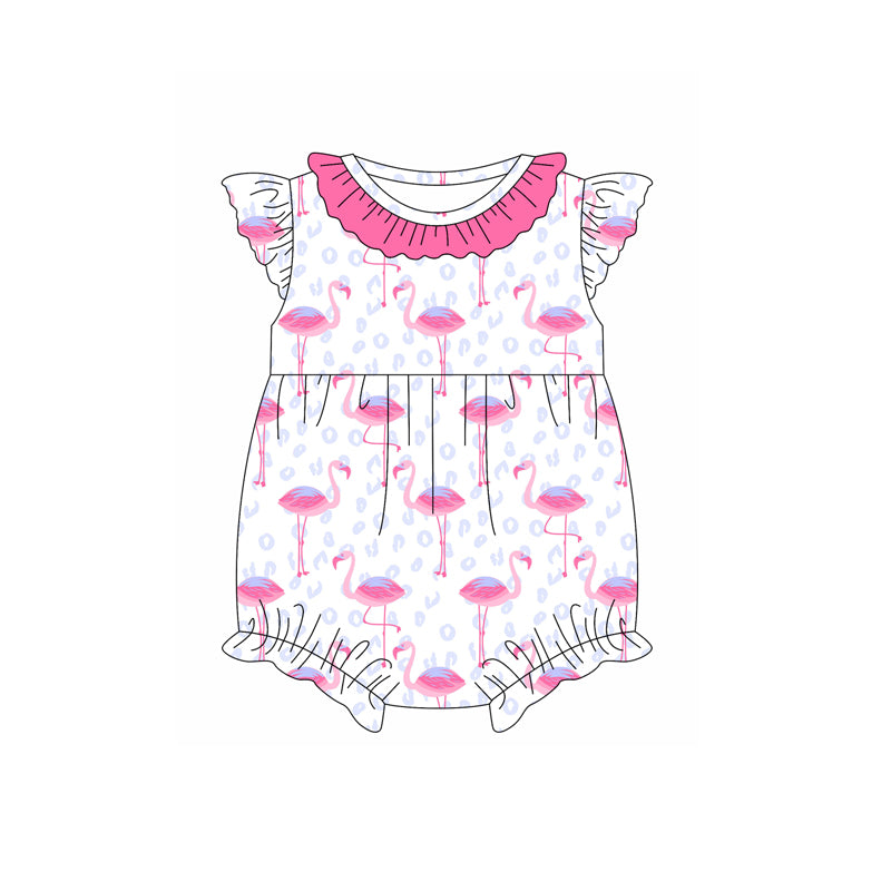 (Pre-order)SR2702 Flamingo Print Baby Girls Summer Romper
