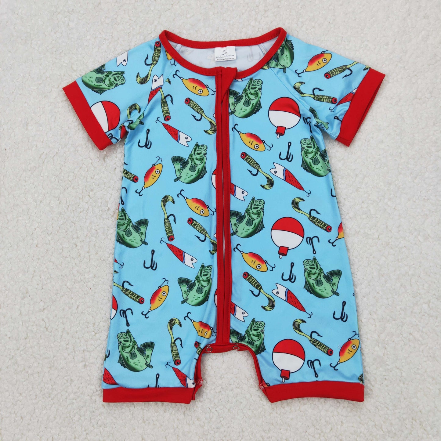 SR2707 Fishing Print Baby Boys Summer Sleeper Zipper Romper