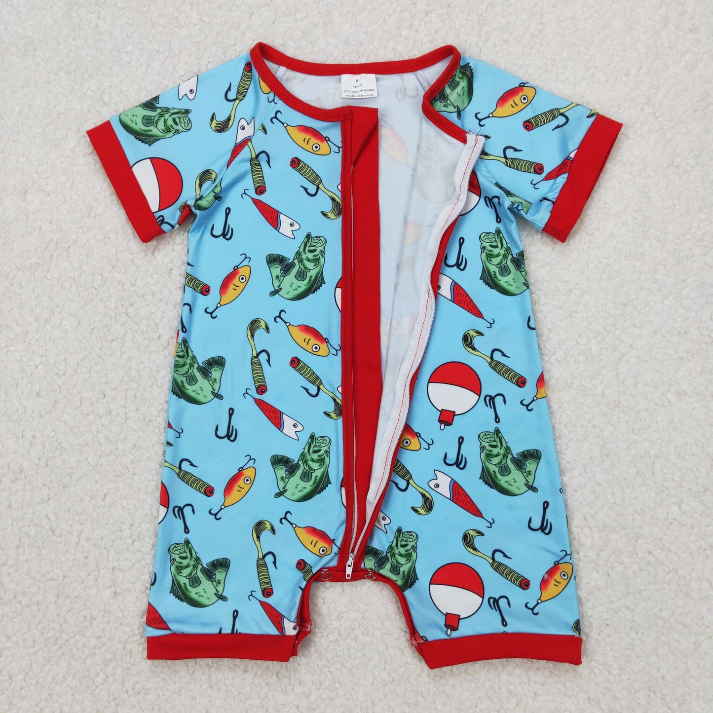 SR2707 Fishing Print Baby Boys Summer Sleeper Zipper Romper