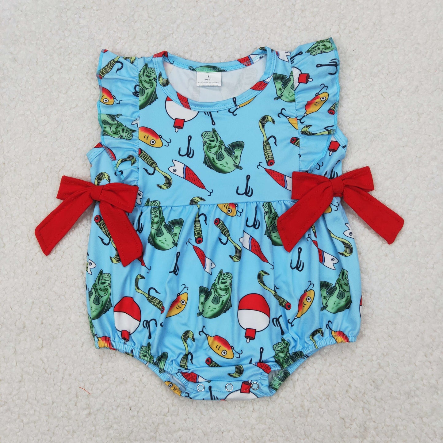 SR2708 Fishing Print Baby Girls Summer Romper