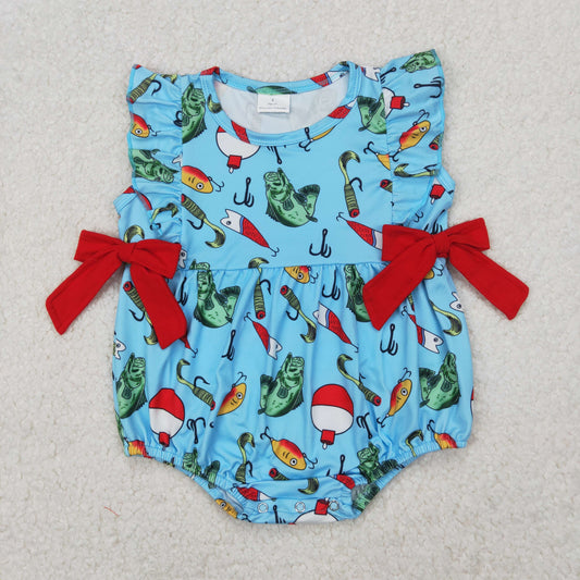 SR2708  Fishing Print Baby Girls Summer Romper