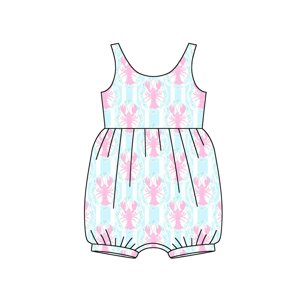 (Pre-order)SR2709 Crayfish Print Baby Girls Summer Romper
