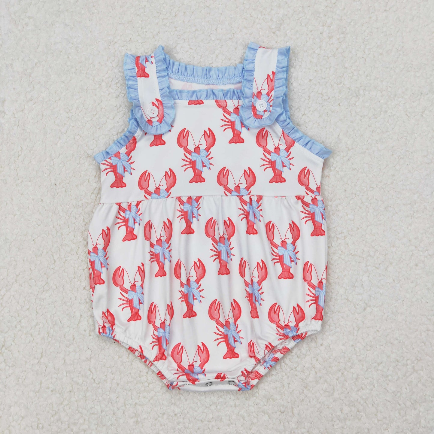 SR2710 Crayfish Bows Print Baby Girls Summer Romper