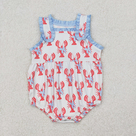 SR2710  Crayfish Bows Print Baby Girls Summer Romper