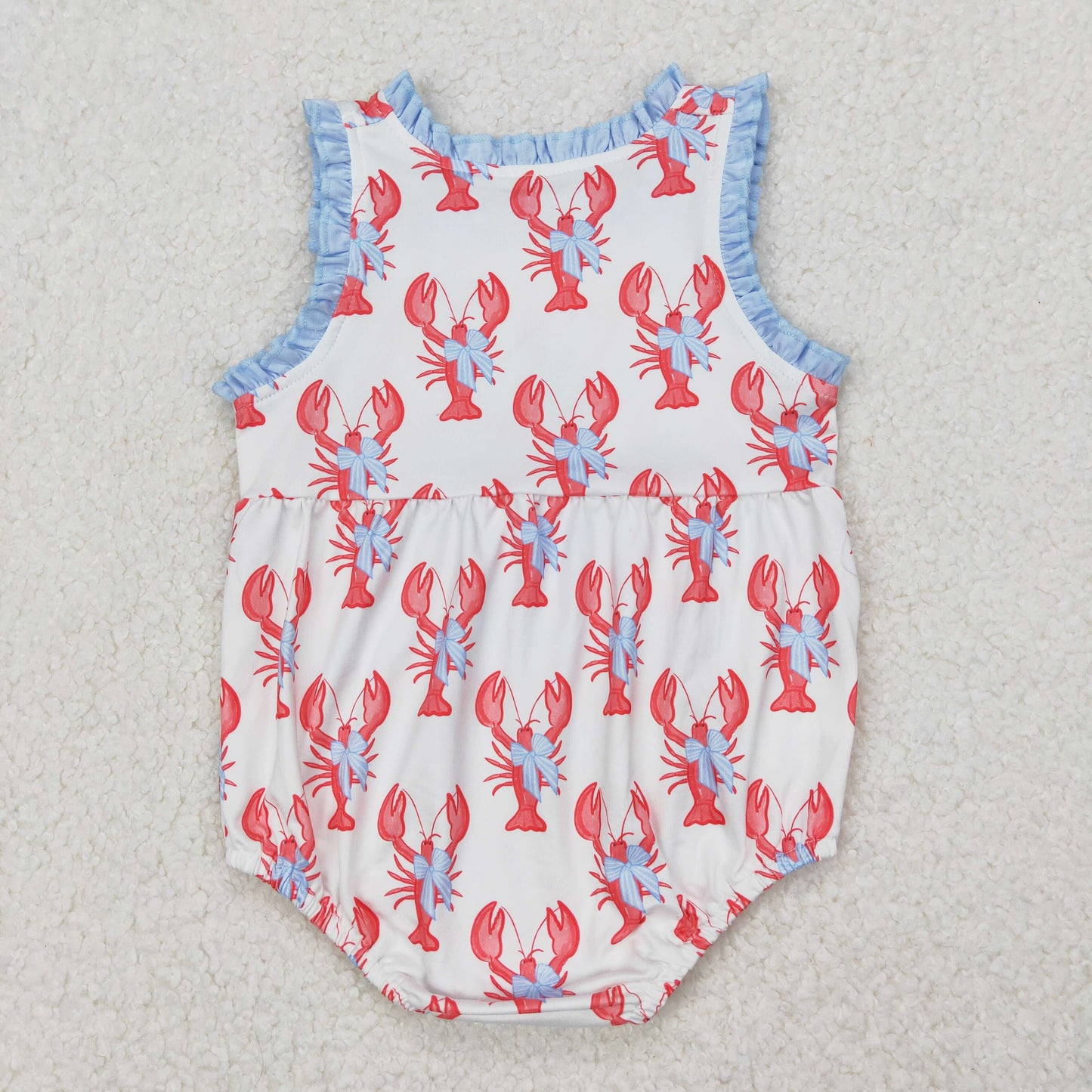 SR2710 Crayfish Bows Print Baby Girls Summer Romper