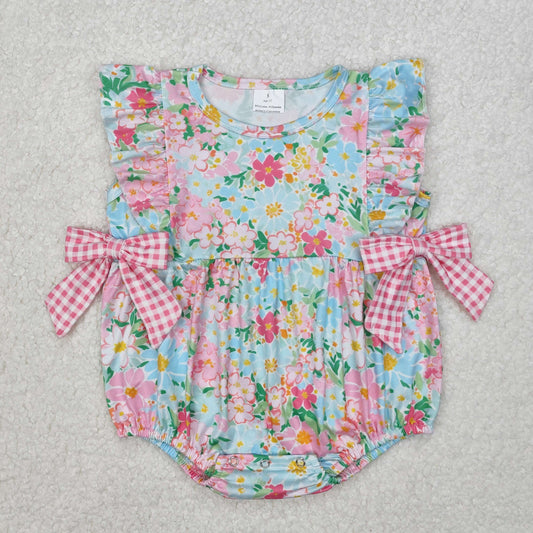 SR2719 Colorful Flowers Print Baby Girls Summer Romper