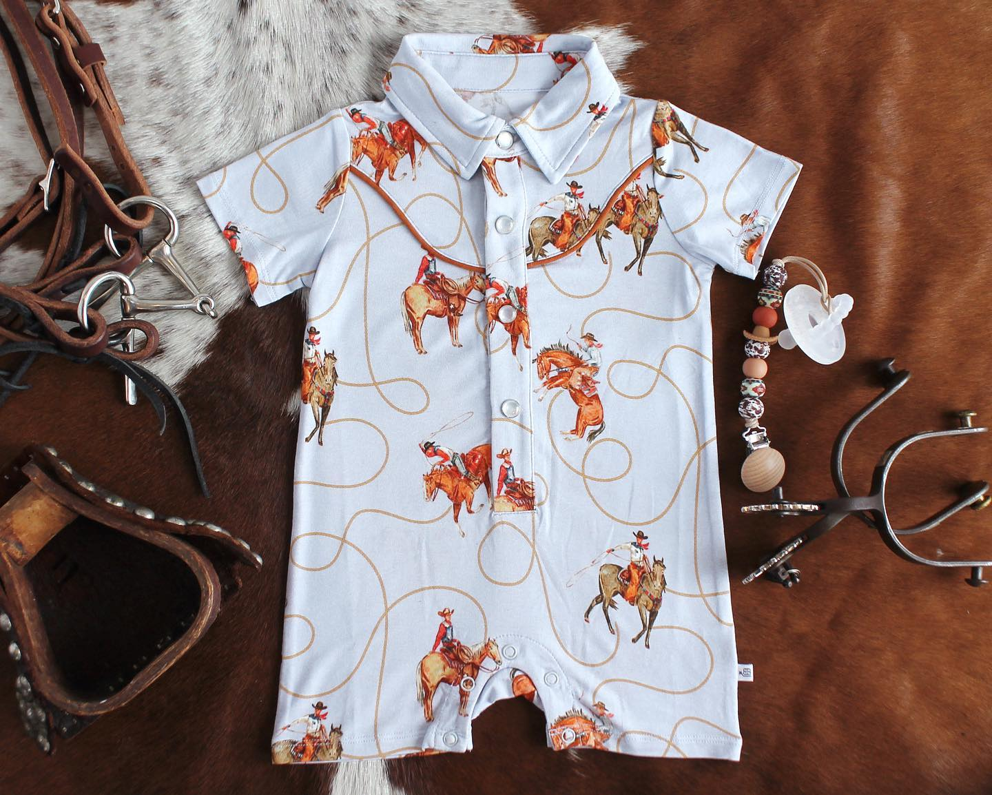 (Pre-order)SR2737 Cowboy Print Baby Boys Western Summer Romper
