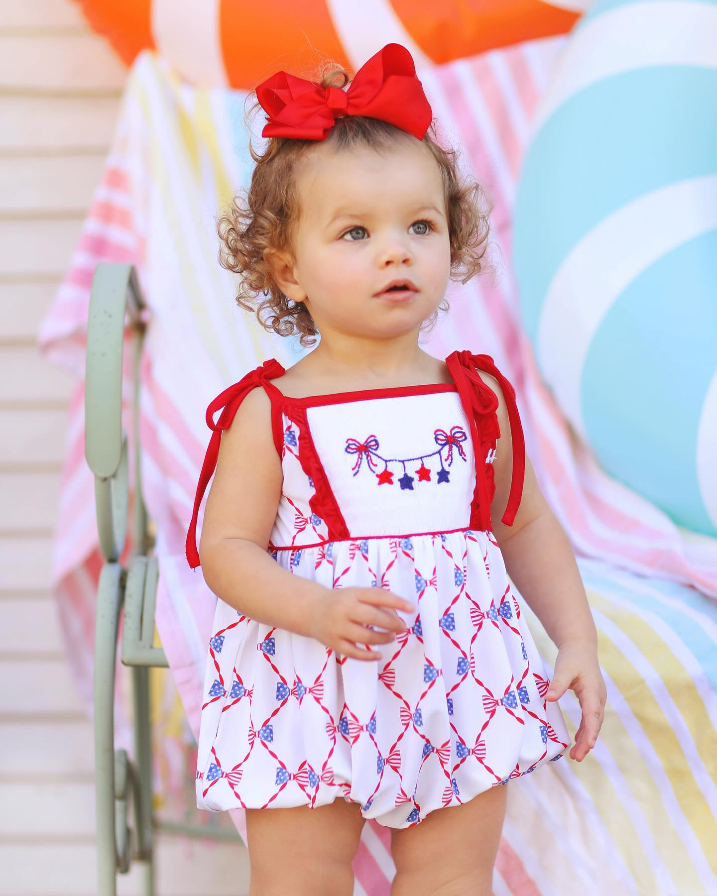 (Pre-order)SR2740 Stars Flag Print Baby Girls 4th of July Romper