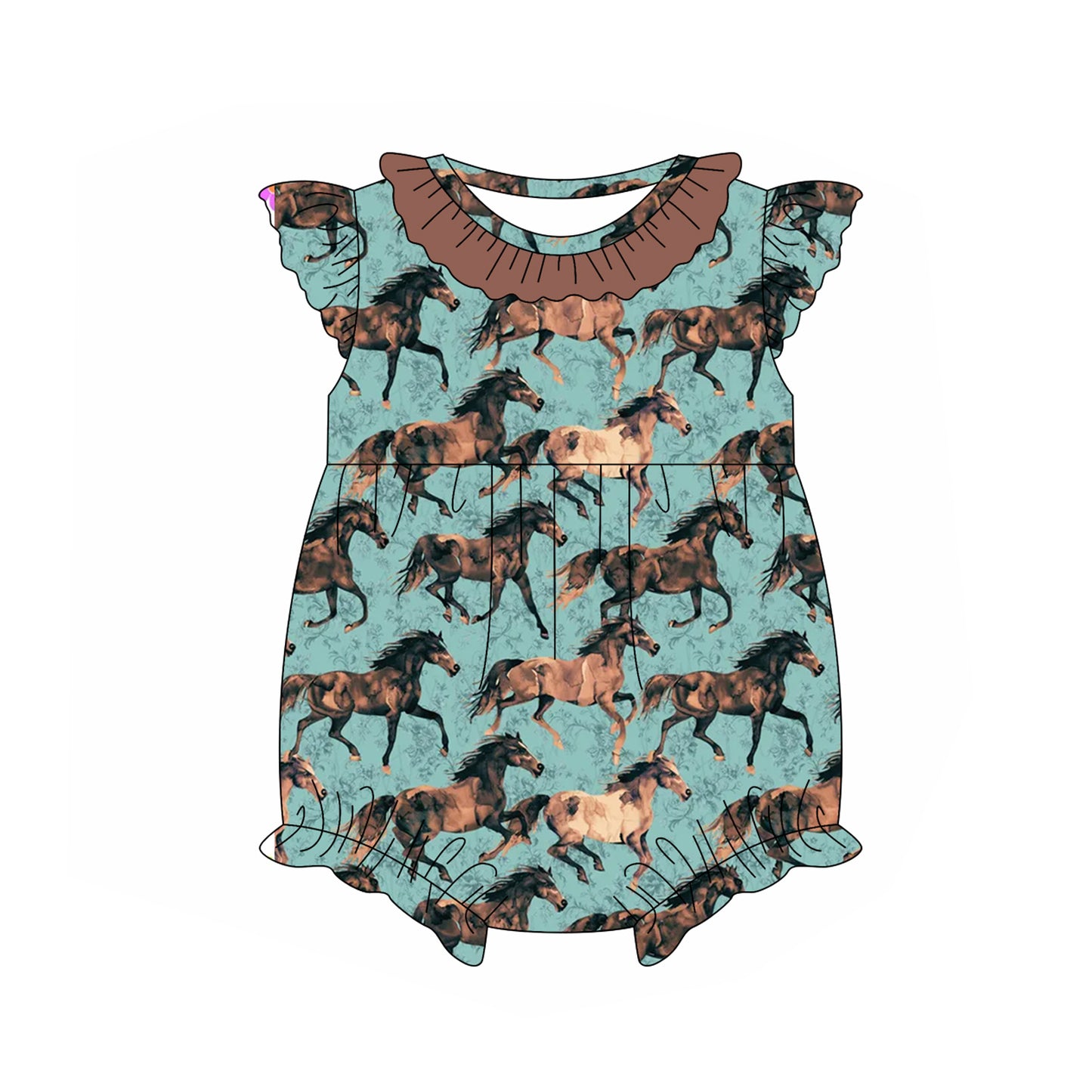 (Pre-order)SR2747 Horse Print Baby Girls Summer Romper