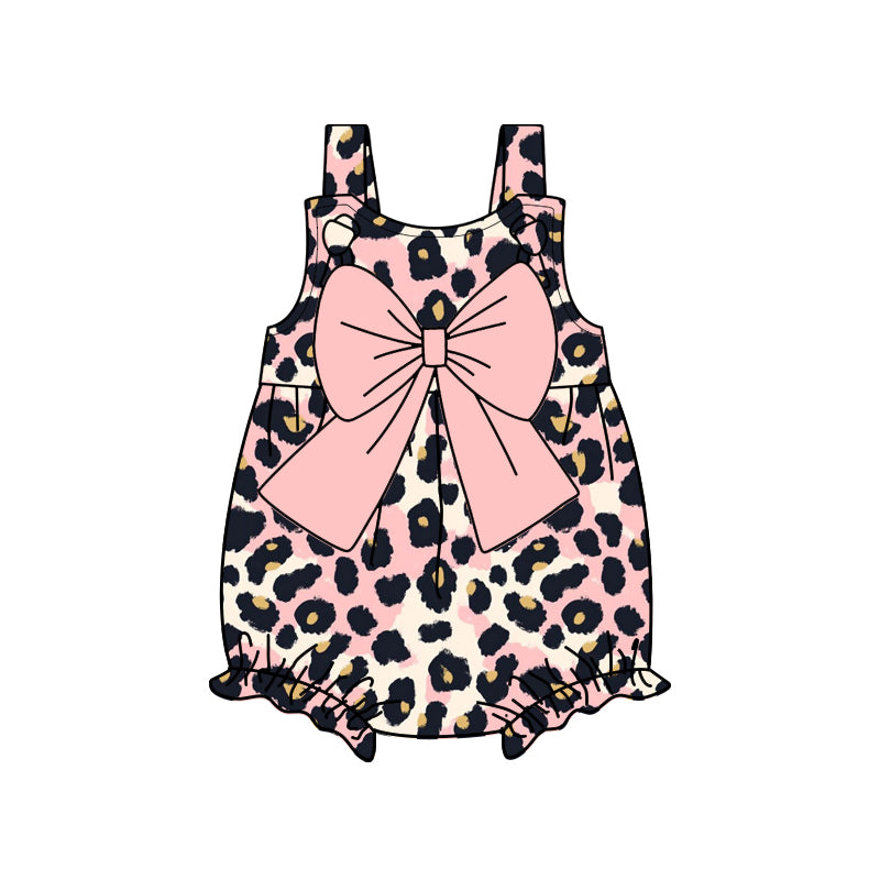 (Pre-order)SR2757 Pink Leopard Print Baby Girls Summer Romper