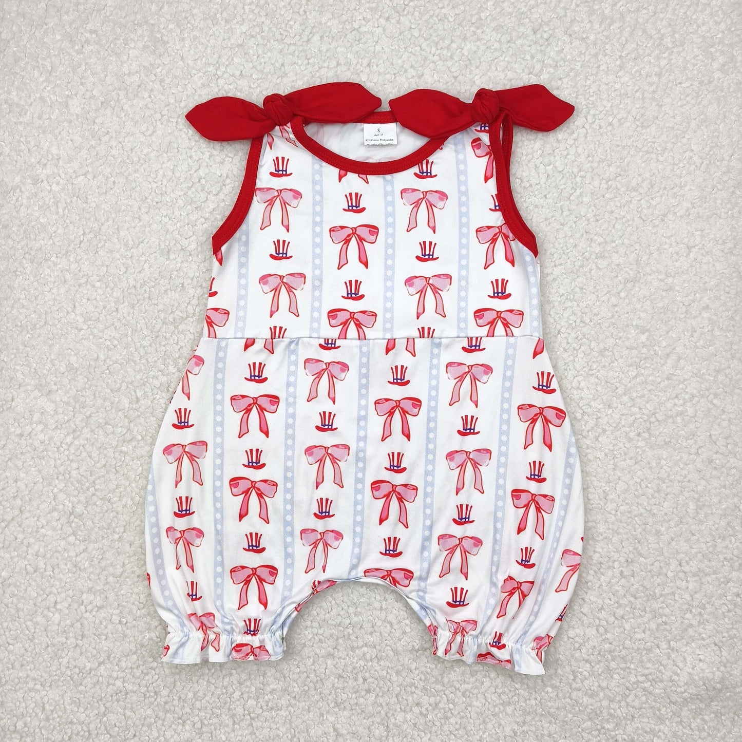 SR2765 Bows Hat Print Baby Girls Summer Romper