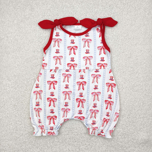 SR2765 Bows Hat Print Baby Girls Summer Romper