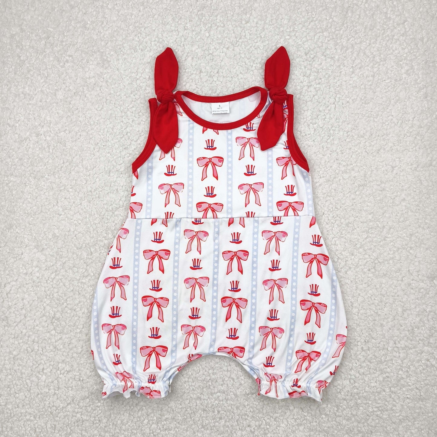 SR2765 Bows Hat Print Baby Girls Summer Romper
