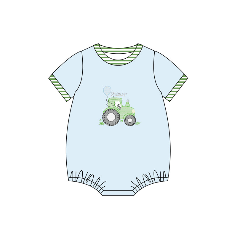 (Pre-order)SR2767 Tractor Print Baby Boys Summer Romper