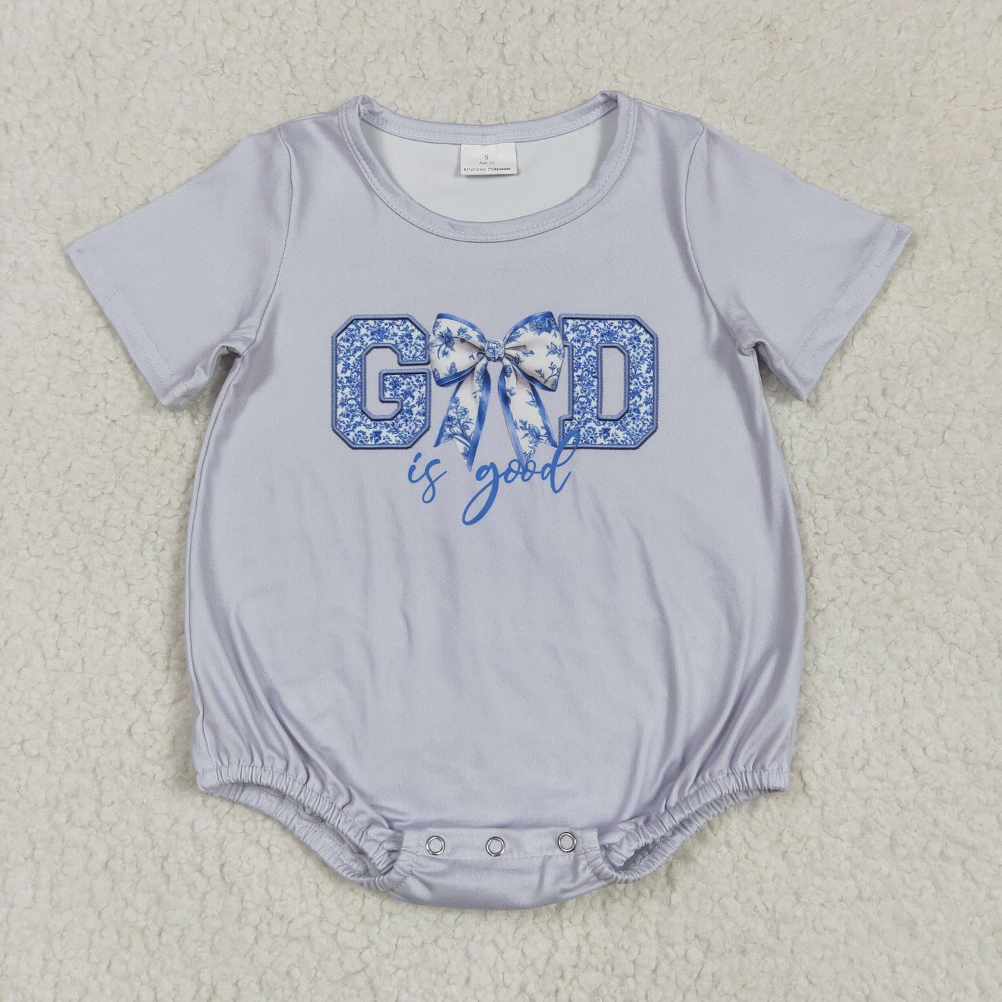 SR2772 GOD is good Flowers Blue Bows Print Baby Girls Summer Romper