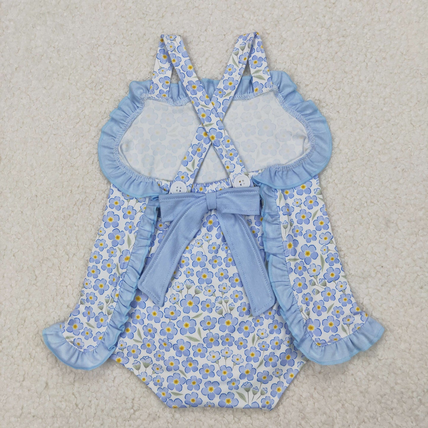 SR2791 Blue Small Flowers Print Baby Girls Summer Romper
